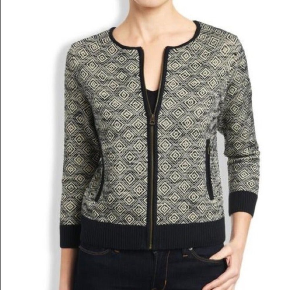 Lucky Brand Tribal print bomber sweater jacket